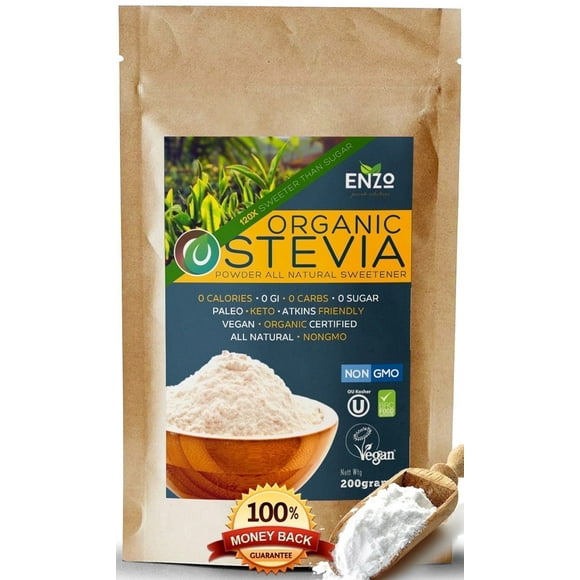 Enzo Easy Use Organic Stevia Powder 7.05oz (1600 Servings) All Natural 12x Sweeter than Sugar (200 grams)