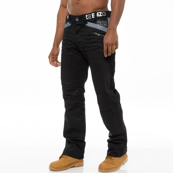 Enzo Mens Black Coated Denim Jeans