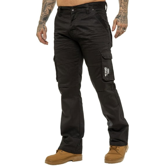 Enzo Mens Cargo Combat Denim Jeans