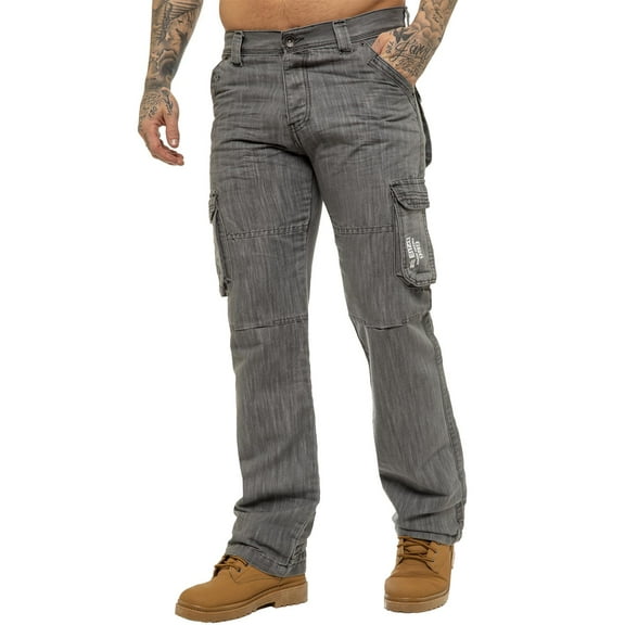 Enzo Mens Cargo Combat Denim Jeans