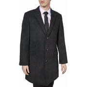 Enzo Mens E54873 Single-Breasted Luxury Wool Mid-Length Car Coat - Charcoal Check - 44R