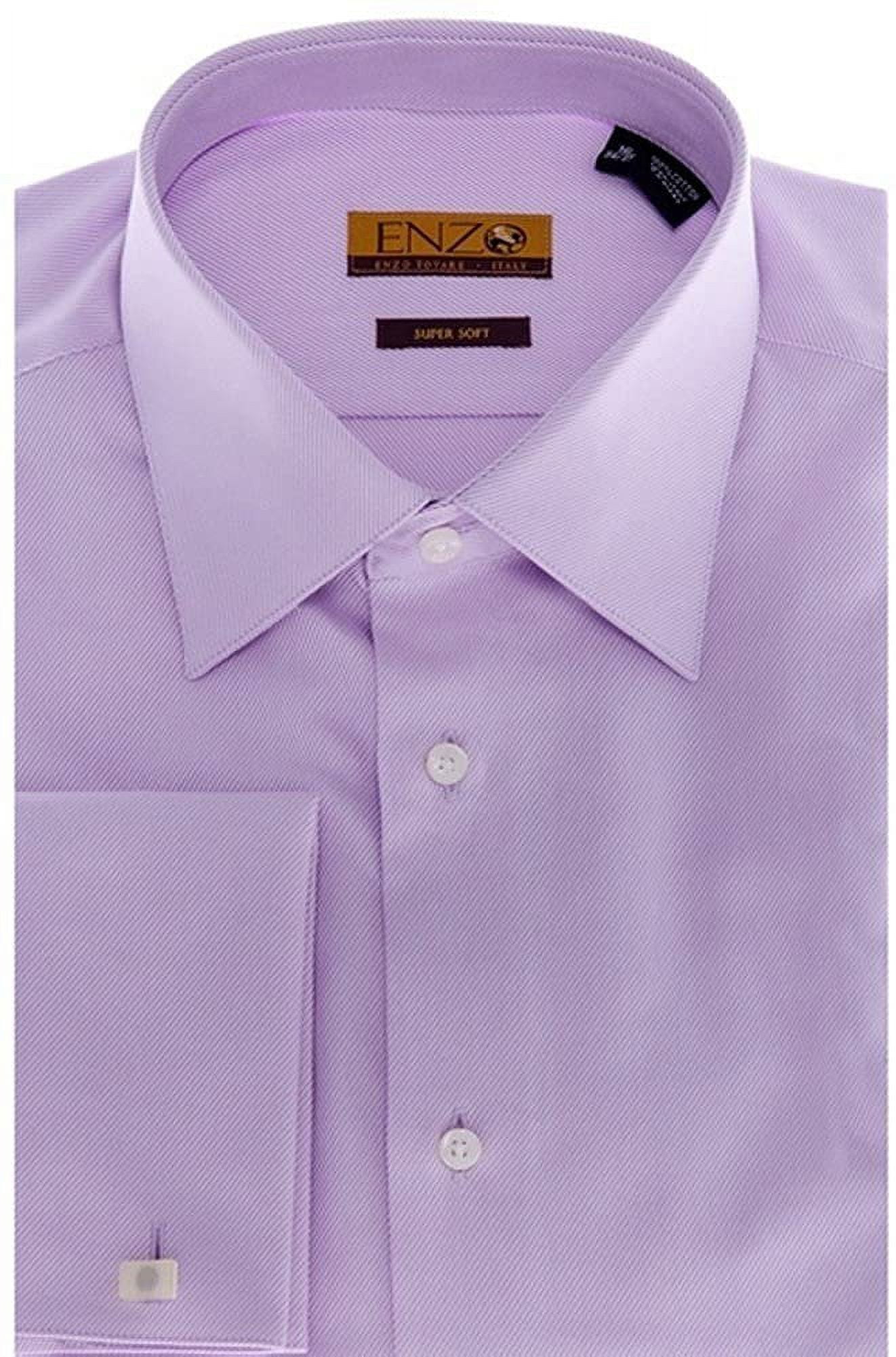 purple french cuff men's dress shirt Enzo Mens Modern Fit French Cuff Cotton Dress Shirt Lavender-15 2-3