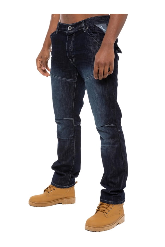 Enzo Mens Straight Leg Jeans Designer Denim Trousers