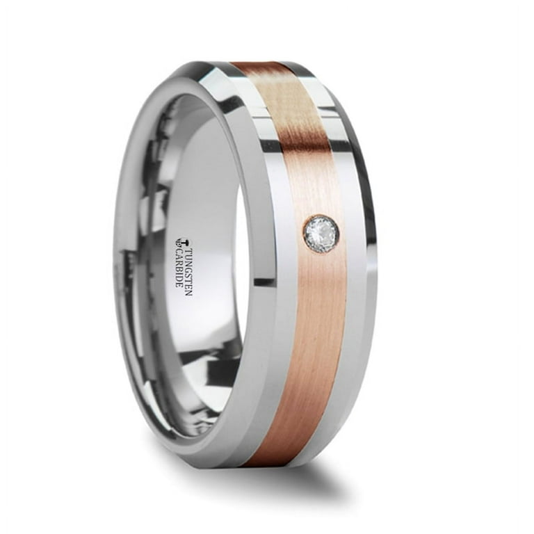 Thorsten ENZO Rose Gold Inlay Beveled Tungsten Ring with Diamond - 8mm Thorsten ENZO Rose Gold Inlay Beveled Tungsten Ring with Diamond - 8mm