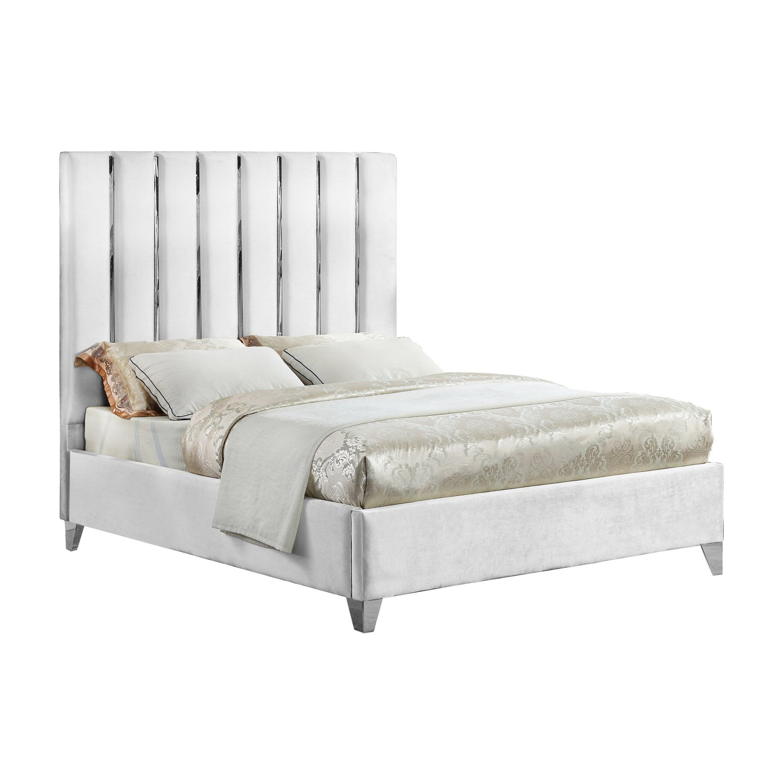 Enzo White Velvet Queen BedColorWhite Velvet,StyleContemporary