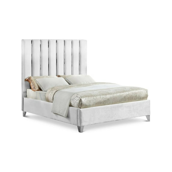 Enzo White Velvet Queen Bed-Color:White Velvet,Style:Contemporary