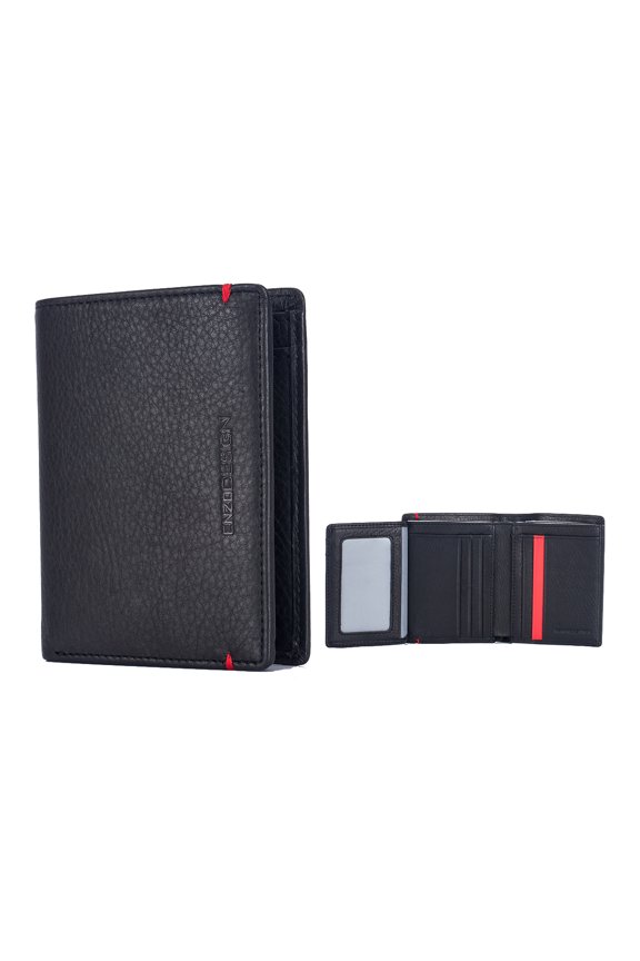 Black / Red Cowhide Leather Wallet