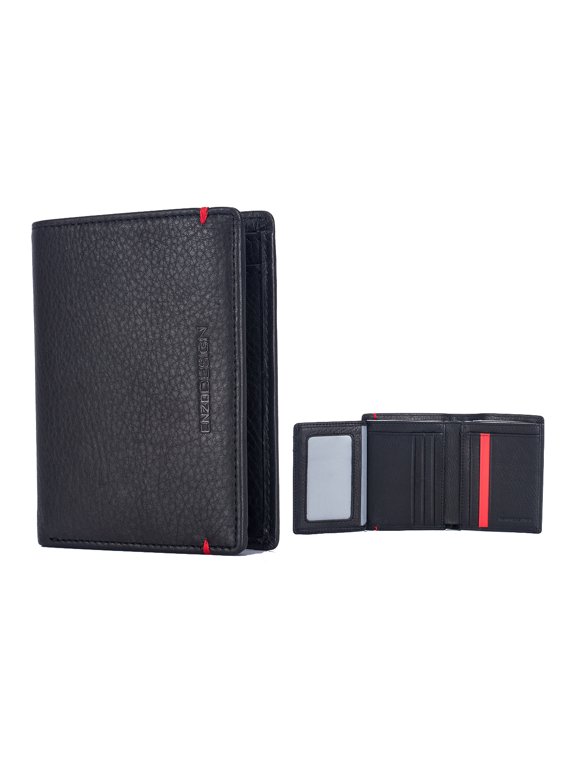 Black / Red Cowhide Leather Wallet