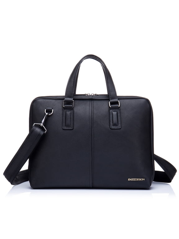 Men's Urban Black Pebble Grained Leather 14" Laptop Soft Slim Brief