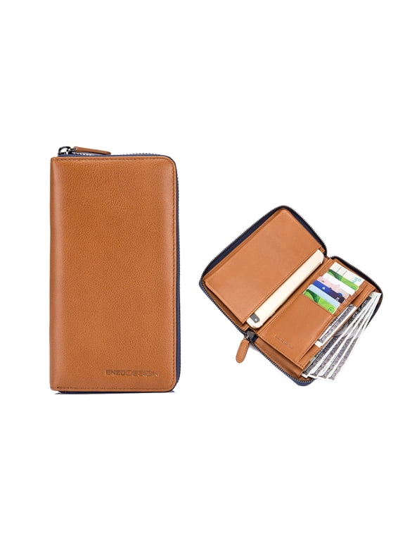 Tan Leather Zip Around Wallet