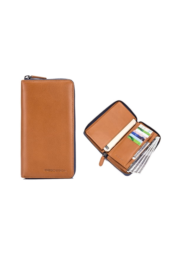 Tan Leather Zip Around Wallet