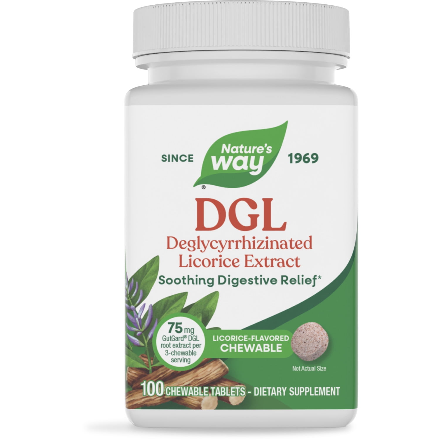 Nature's Way DGL Chewable Tablets, Soothing Digestive Relief*, Licorice Flavored, Unisex, 100ct