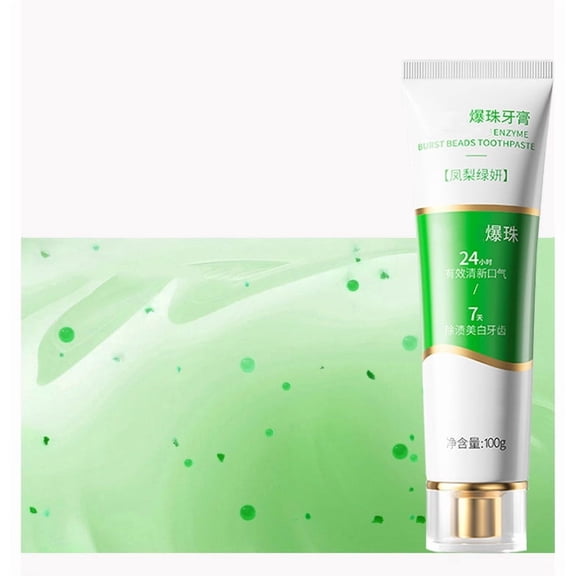 Enzyme Burst Beads Toothpaste, Pineapple & Green Tea Flavor, Gentle Formula for Teeth & Gums, Smooth Texture, Portable Tube for Daily Oral Care Use
