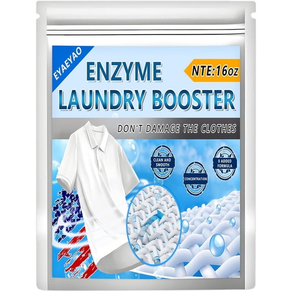 Enzyme Laundry Booster Odor Remover - 2 lbs Enzymatic Clothes Stain Cleaner Powder, Natural Deodorizer with Bio Active Enzymes, Detergent Additive Eliminator for Sweat, Oil, Blood - 68 Loads (32 oz)