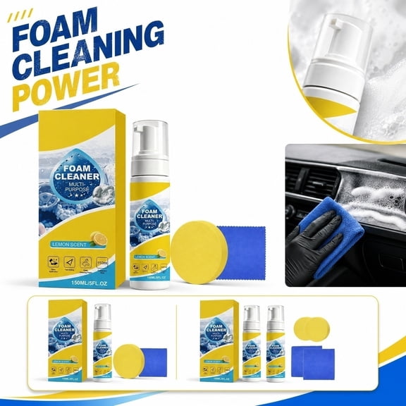 Enzyme Powered Foam Cleaner, 150Ml Interior Cleaner for Full Car Interior Use, Car Interior Stain Cleaner For, Drink and Mud Stains, Gentle Leather Care Safe for All Finished Car