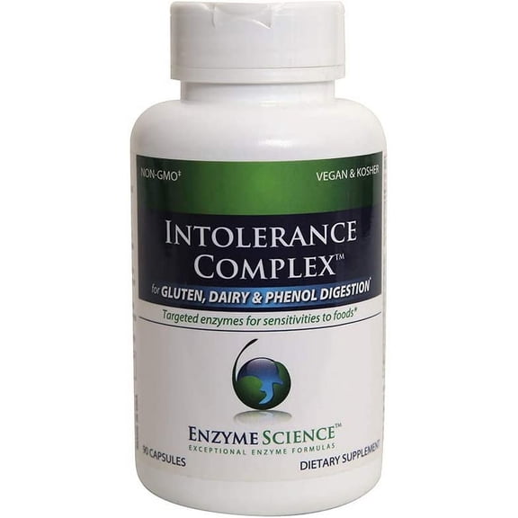 Enzyme Science Intolerance Complex, 90 Capsules Support for Common Digestive Sensitivities Gluten, Casein, Phenol, & Carbohydrates Intolerance ReliefHigh-Potency Digestive Enzyme Blend