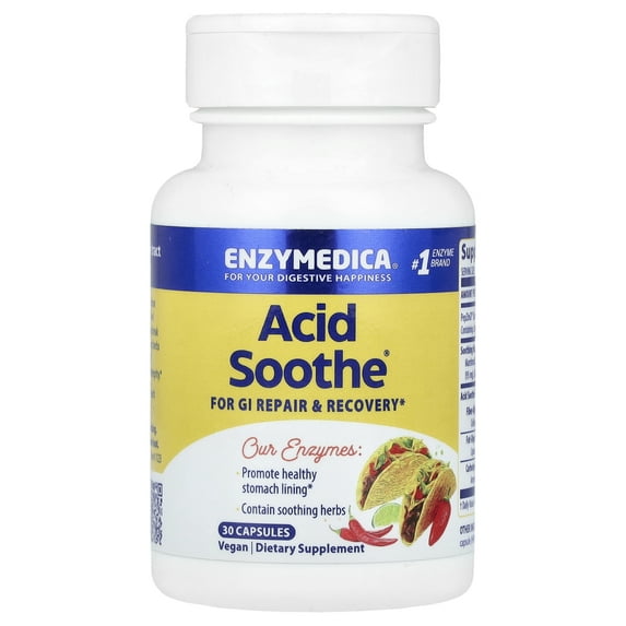Enzymedica, Acid Soothe, Support for Occasional Heartburn, 3-in-1 Formula with Enzymes & Soothing Herbs, 30 Count