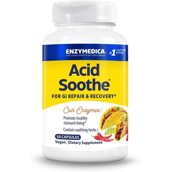 Enzymedica, Acid Soothe, Support for Occasional Heartburn, 3-in-1 Formula with Enzymes & Soothing Herbs, 30 Count