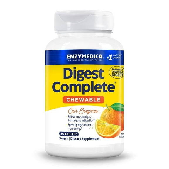 Enzymedica - Digest Chewables, Enzyme Support to Help Relieve Occasional Gas, Bloating, and Indigestion, Orange Flavor, 30 Tablets