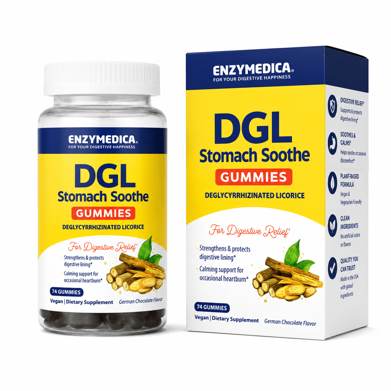 Enzymedica DGL Gummies, 74 ct, Vegan German Chocolate Flavor