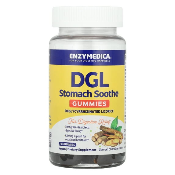 Enzymedica, DGL Stomach Soothe Gummies, Supports Digestive Health and Occasional Heartburn, Chocolate, 74 Count