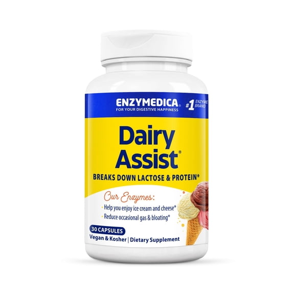Enzymedica - DairyAssist, Enzyme Support to Help Digest Dairy and Relieve Occasional Gas, and Bloating, 30 Capsules