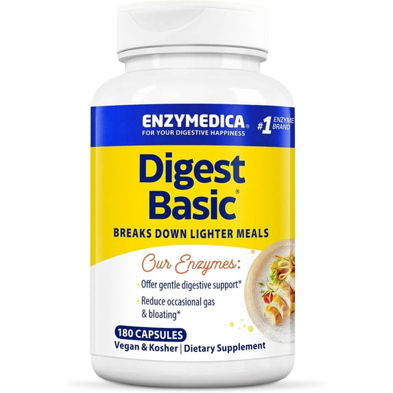 Enzymedica, Digest Basic, 180 Capsules, Dietary Supplement to Support Digestive Relief, Vegan, Non-GMO, 180 Servings