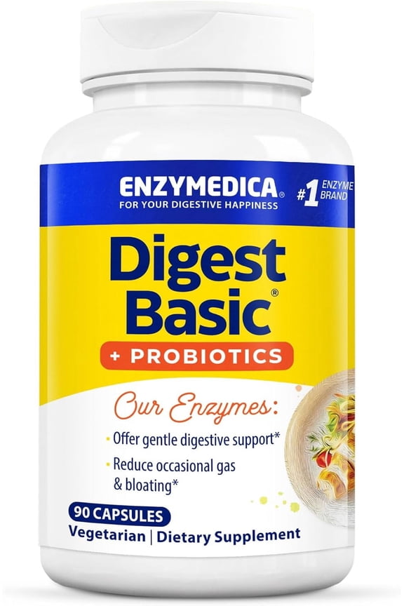 , Digest Basic + Probiotics, Gentle Digestive Enzymes with 400 Million CFU Active Cultures per Capsule, 90 Count