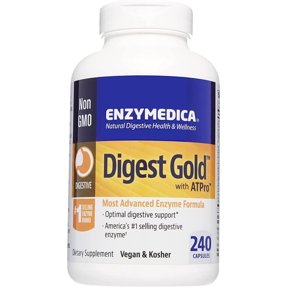 Enzymedica Digest Gold + ATPro, Maximum Strength Enzyme Formula, Fast-Acting, Helps Digest Large Meals, Prevents Bloating and Gas, 240 Capsules