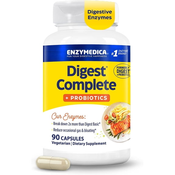 Enzymedica, Digest Complete + Probiotics, Full-Range, Everyday Enzymes with 800 Million CFU Active Cultures per Capsule, 90 Capsules