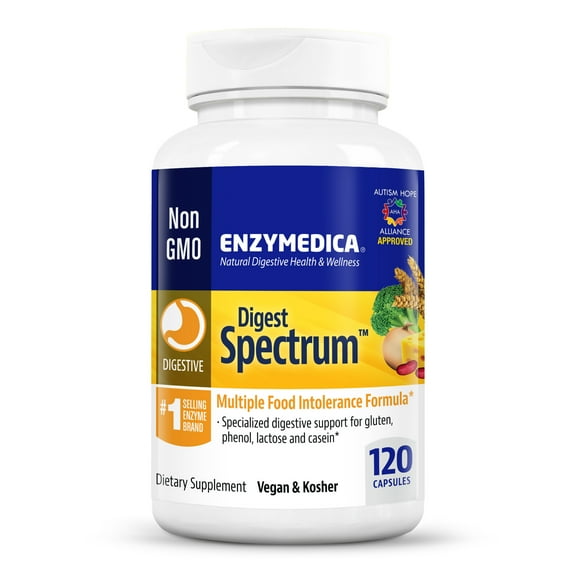 Enzymedica Digest Spectrum, Digestive Enzymes for Multiple Food Intolerances, Offers Fast-Acting Gas & Bloating Relief, 120 Count