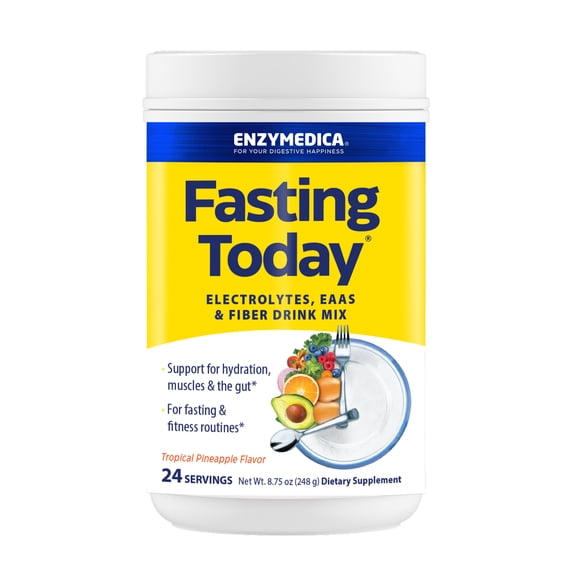 Enzymedica, Fasting Today, Intermittent Fasting Drink Mix with Electrolyte Powder Supplement for Hydration, Appetite and Muscle Health, Keto Friendly, Tropical Pineapple Flavor, 24 Servings