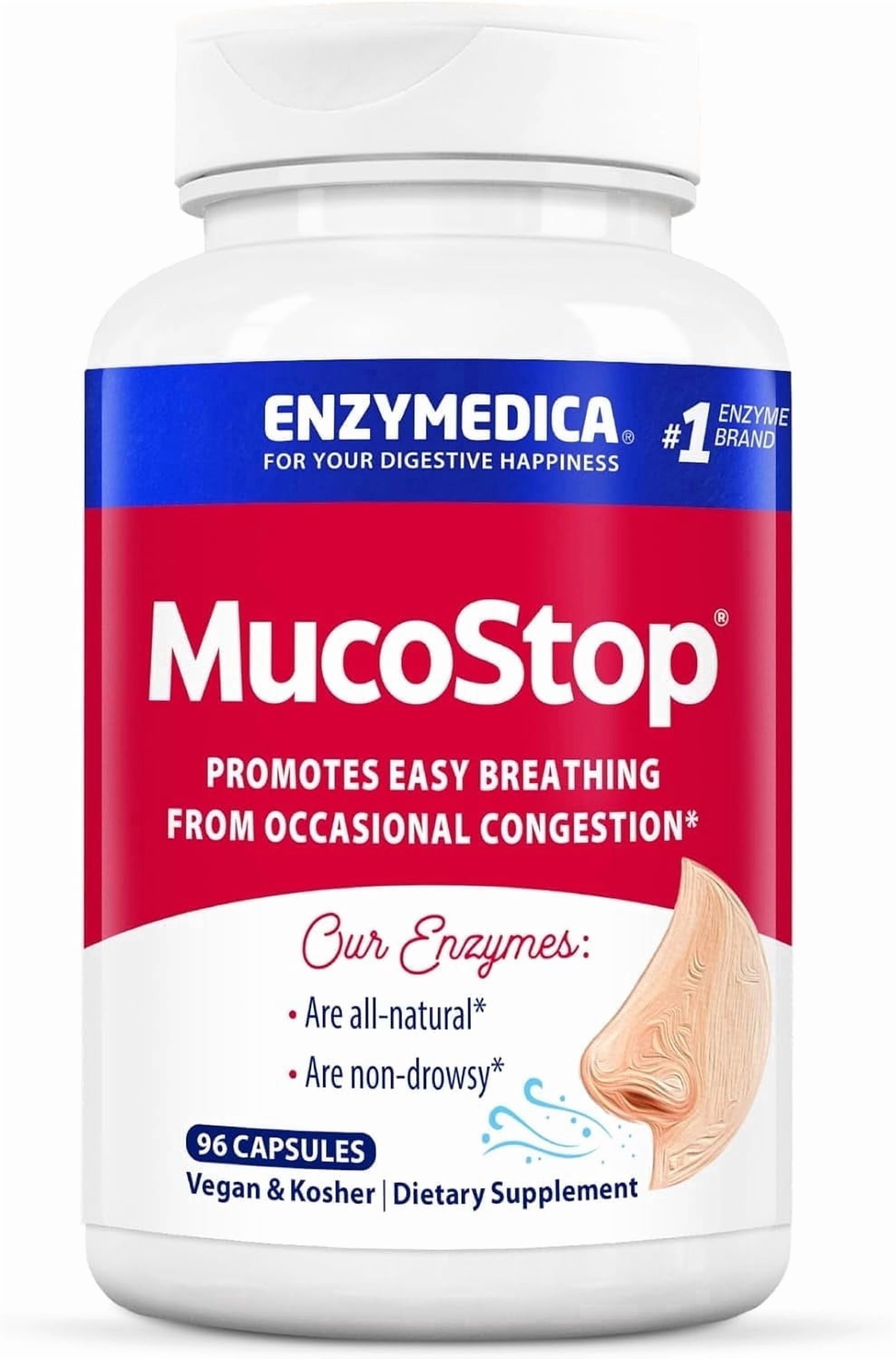 Enzymedica, MucoStop, Non-Drowsy Enzyme Support for Occasional Congestion Relief, 96 Capsules