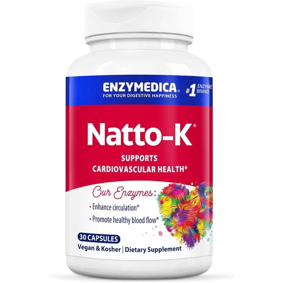 Enzymedica, Natto-K, Nattokinase Supplement to Support Heart Health, Vegan, Kosher, 30 capsules