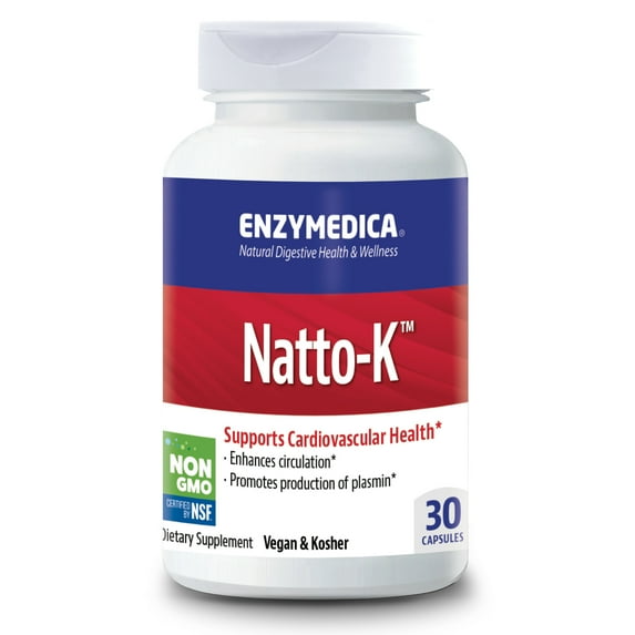 Enzymedica, Natto-K, Enzyme Supplement to Support Cardiovascular Health, Vegan, Kosher, 30 capsules (30 servings)