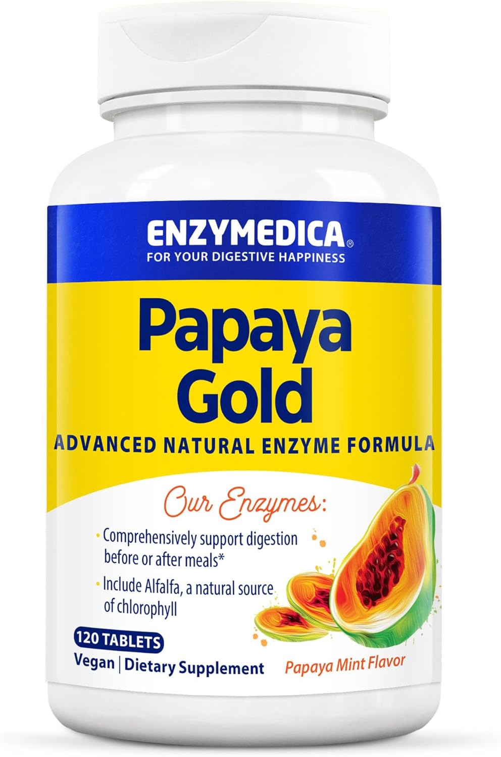 Enzymedica Papaya Gold, Advanced Digestive Enzymes with Natural Organic Papaya & Chlorophyll for