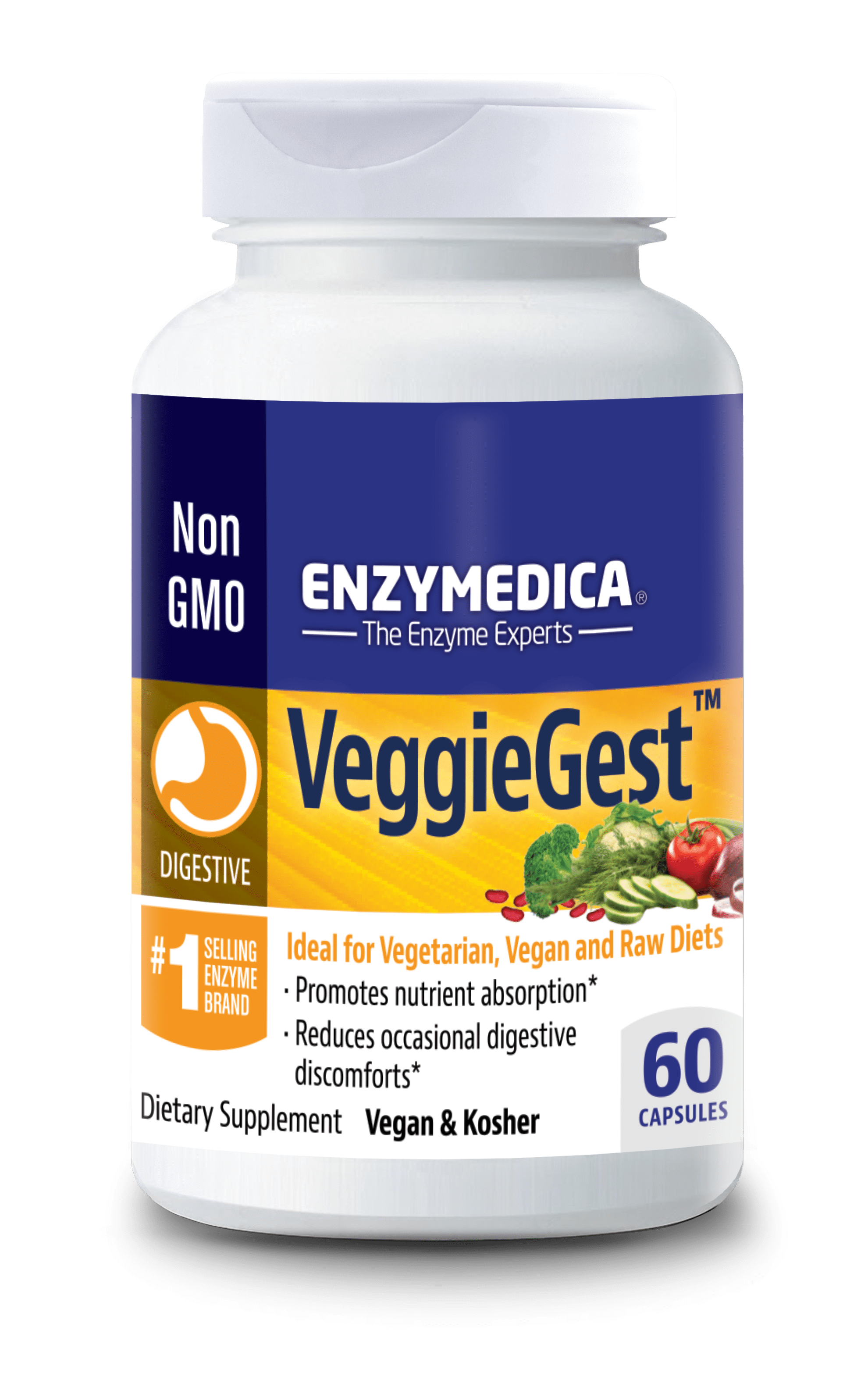 Enzymedica VeggieGest for Veggie Meals, Kosher, 60 Capsules