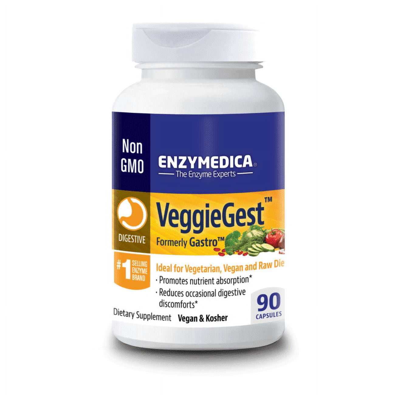 Enzymedica, VeggieGest, Promotes Digestion of Vegetables, Beans and Grains to Help Reduce Occasional Gas and Bloating, Vegan, Kosher, Non-GMO, 90 Capsules (90 Servings)