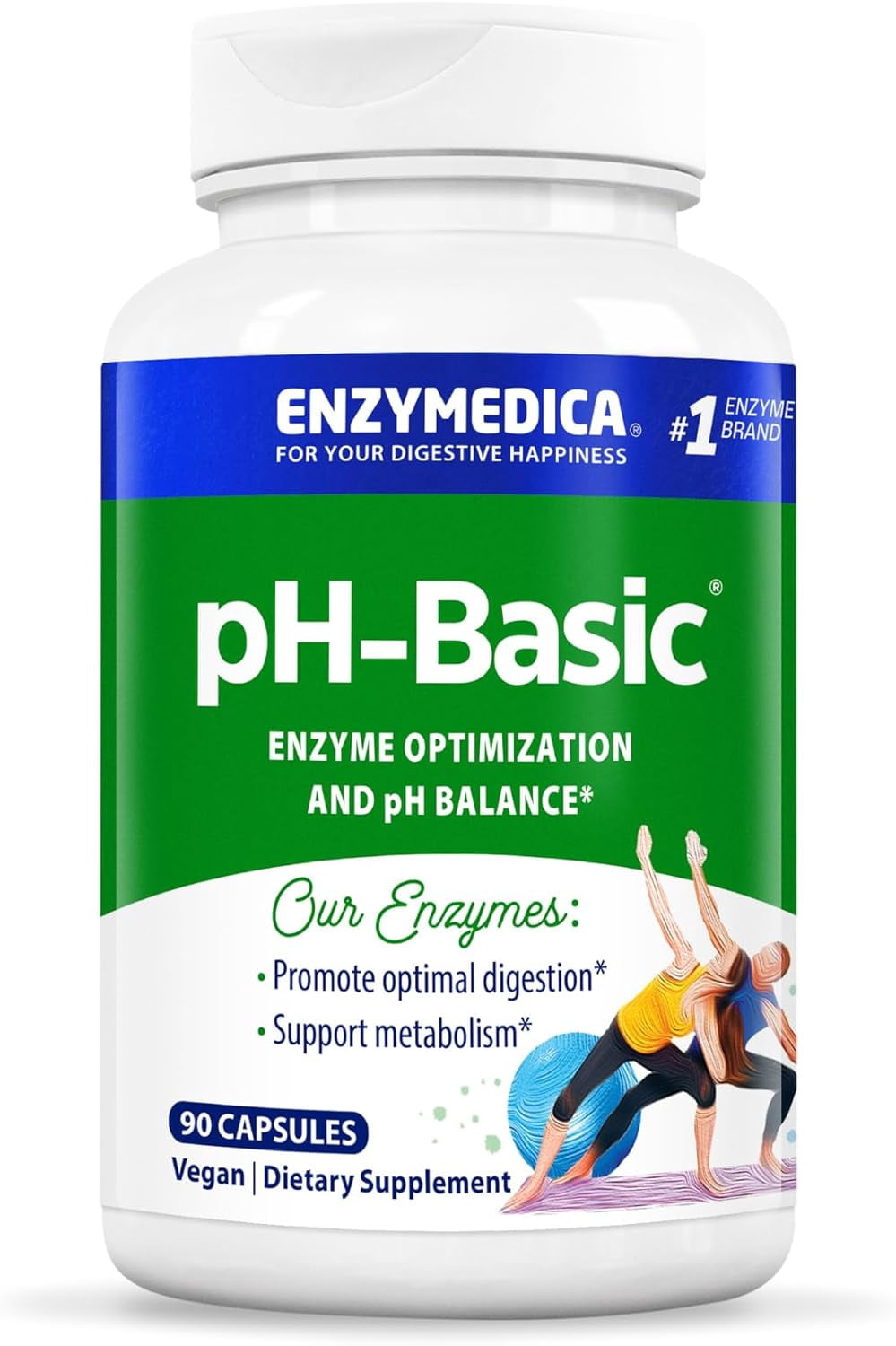 Enzymedica, pH-Basic, Promotes Healthy Digestion and pH Balance with Digestive Enzymes, Vegetarian, Non-GMO, 90 capsules (90 servings)
