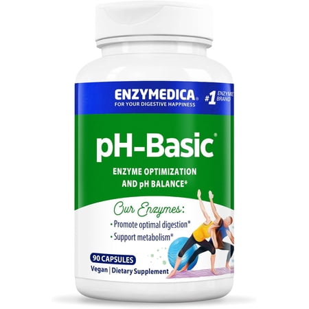 Enzymedica, pH-Basic, Promotes Healthy Digestion and pH Balance with Digestive Enzymes, Vegetarian, Non-GMO, 90 capsules (90 servings)