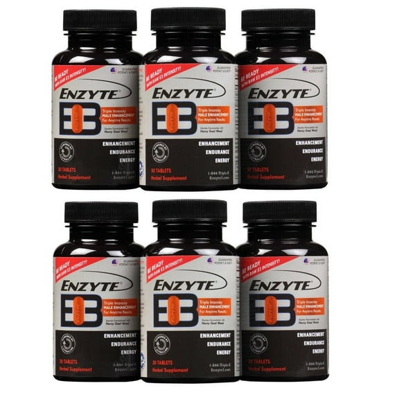 Enzyte3® Triple Intensity Male Vitality Supplement with Energy & Endurance Support. L-Citrulline, Guarana Seed, Epimedium. Niacin, Vitamin B6 & B12, Folate. 30-Day Supply, 30 Count Bottle (6 Pack)