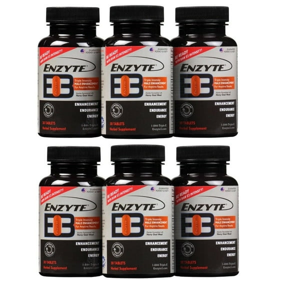 Enzyte3 Triple Intensity Male Vitality Supplement with Energy & Endurance Support. L-Citrulline, Guarana Seed, Epimedium. Niacin, Vitamin B6 & B12, Folate. 30-Day Supply, 30 Count Bottle (6 Pack)