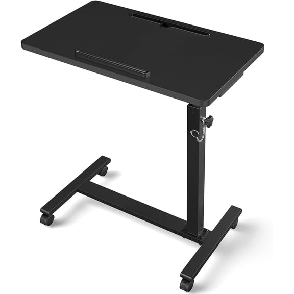 Hanyu  Adjustable Overbed Bedside Table, Hospital Bed Table with Wheels, Portable Rolling Desk, Mobile Small Standing Desk, Rolling Laptop Stand, Computer Cart