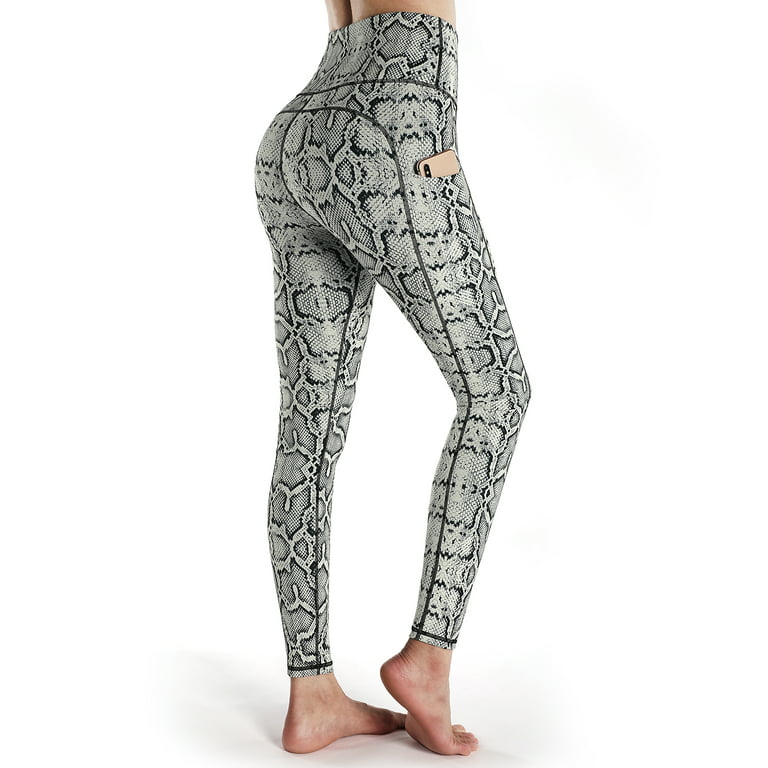 Eodora Womens High Waist Yoga Pants with Pockets Workout Running Leggings  Python L