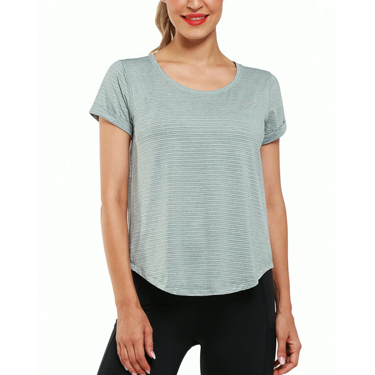 Eodora Workout Shirt for Women Flowy Short Sleeve Athletic Tops Yoga Shirts  Mint Green XL 