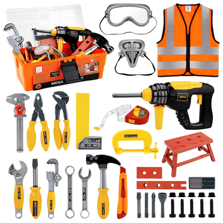 Eohemeral Kids Tool Set,Toddler Tool Set with Tool Box & Electronic Toy Drill,Pretend Play Kids Construction Tool Kits,Tools Set for Kids Ages 3-8
