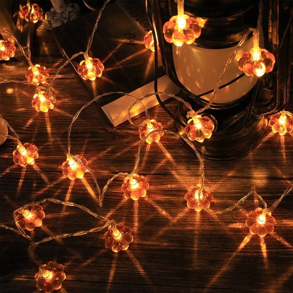 Eolstice 20 LED Crystal Pumpkin String Lights, Battery Operated Orange Pumpkin Fairy Lights, Seasonal Decorative Lighting for Party Window Mantel