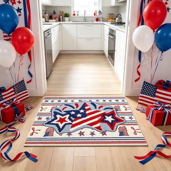 Eolstice 24x16 Inch Independence Day Area Rug, Flag Faux Plush Bathroom Mat, Coffee Table Mat, Entrance Door Carpet, Patriotic 4th of July Decor Mat