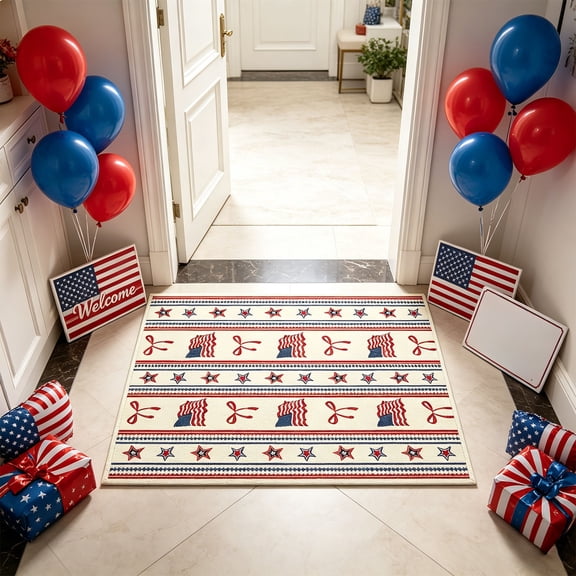 Eolstice 24x16 Inch Independence Day Area Rug, Flag Faux Plush Bathroom Mat, Coffee Table Mat, Entrance Door Carpet, Patriotic 4th of July Decor Mat