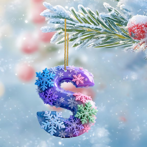 Eolstice 26 Alphabet Snowflake Series Pendant, 2D Acrylic Backpack Car Ornament, Alphabet Snowflake Pendant, Acrylic Letter Ornament for Backpack, Car Interior Decor, Gift(S)